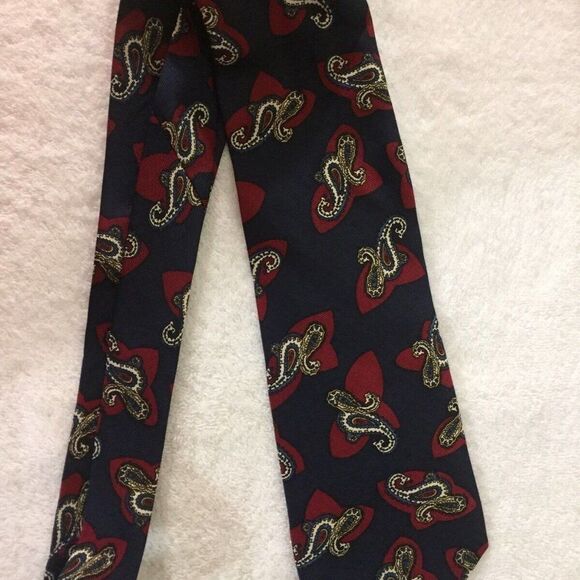 Jacques Estier Mens Tie Silk Necktie Tie Navy Red - Picture 3 of 4